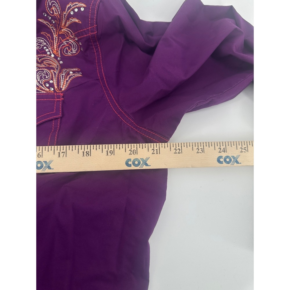 Wrangler Rock 47 Shirt Women Large Purple Floral Embroidered Slim Fit Modern - Picture 4 of 8